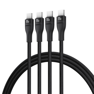 Kabllo karikimi Baseus Flash Series 3, 3x USB C, 100W, 1.5m, e zezë