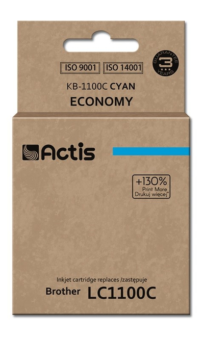 Ngjyrë për printer Actis KB-1100C (zëvendësim për Brother LC1100C/980C), 19 ml, e kaltër