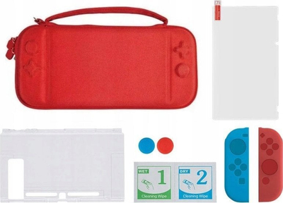 Set aksesorësh MARIGames DSS-106 për Nintendo Switch, 6 në 1, xham mbrojtës, kuti e kuqe