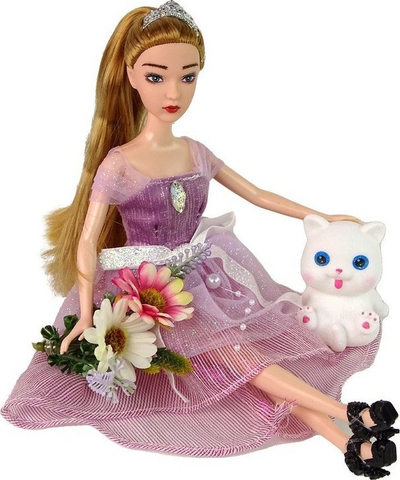 Kukull LeanToys Emily, 30cm, kotele e bardhë, flokë të gjata bionde