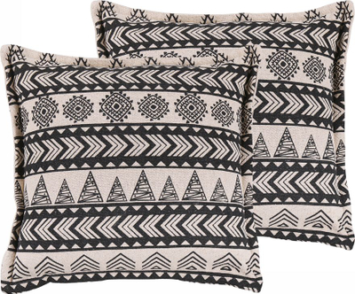Set jastëkësh dekorativ Beliani HENTEPE, pambuk, 45x45 cm, krem me figura të zeza