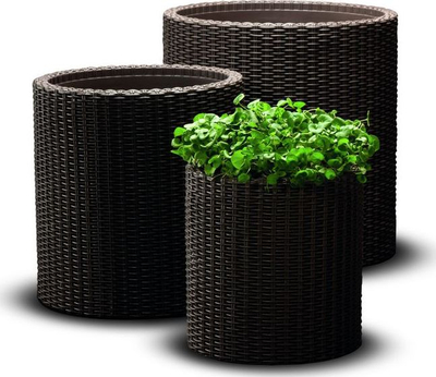 Vazo lulesh Keter Cylinder L, 43.7 x 44.3 cm, plastikë ratan, kafe