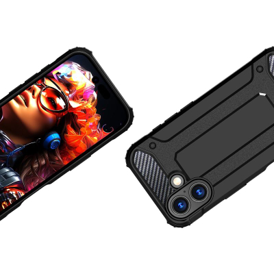 Kllëf telefoni Hurtel Hybrid Armor për iPhone 17, i fortë, i zi