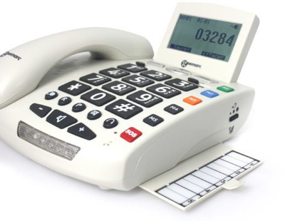 Telefoni fiks me kabllo Geemarc Telecom Phone 3521350007947, me butona të mëdhenj, ekran LCD, i bardhë
