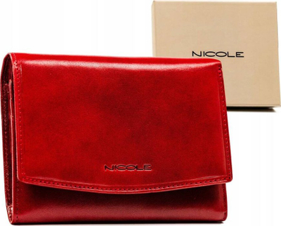 Portofol Nicole Classic, formë kompakte, mbyllje e përparme, i kuq