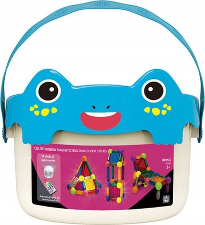 Lodër me kube magnetike LeanToys, 80 copë, me drita LED, shumëngjyrëshe