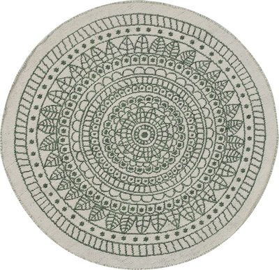 Tepih dekorativ rrumbullak, 140 cm, material sintetik, jeshil me bezhë
