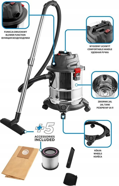 Fshesë industriale Graphite 58GE124, 18V, kazani inox 20L, gri e zezë