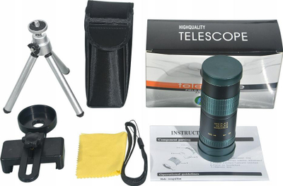Teleskop monokular Apexel APS-24x30, zmadhim 8-24x, lente 30mm, me mbajtëse telefoni