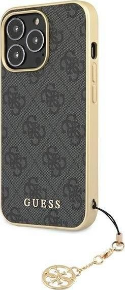Futlle telefoni Guess 4G Charms për iPhone 13 Pro Max 6.7", me varese zbukuruese, gri me të artë