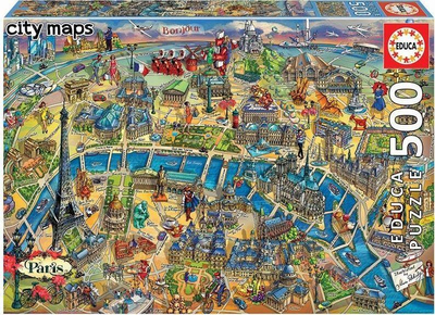 Puzzle Educa Borrás Map of Paris City Maps 18452, 500 pjesë, 34 x 48 cm, shumëngjyrësh
