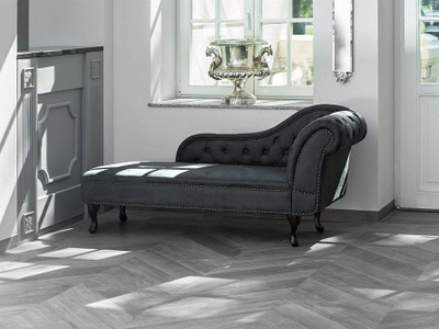 Shezlong Beliani Nimes, me krah nga e djathta, material faux suede, gri e errët
