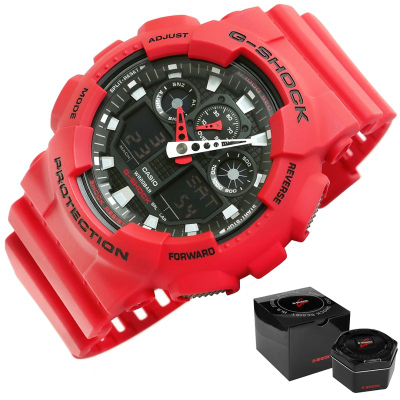 Ora dore Casio G-Shock GA-100B-4AER, kronograf, rezistente ndaj ujit 20 bar, e kuqe