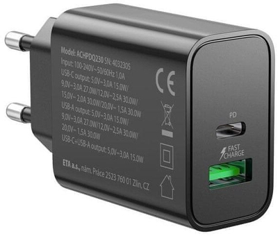 Полнач USB Gogen ACHPDQ230B, PD 30W, 2 порти USB C и USB A, црн