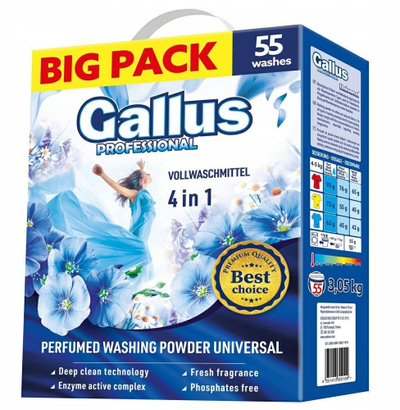 Прашок за перење Gallus Universal White Powder, 3.05kg, 55 перења