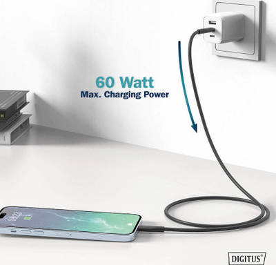 Kabllo Digitus USB C, silikon, 1m, e zezë