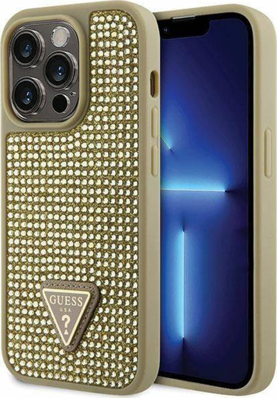Mbulesë telefoni Guess GUHCP14LHDGTPD për iPhone 14 Pro, kapak i fortë me kristale, ngjyrë ari