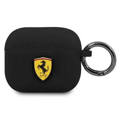 Këllëf silikoni Ferrari FEA3SILBK për AirPods 3, me unazë metalike, i zi