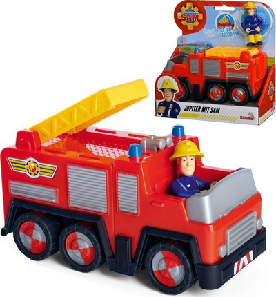 Lodër kamion zjarfikës Simba Jupiter Fire Truck, me kukull Fireman Sam, plastik, shumëngjyrësh
