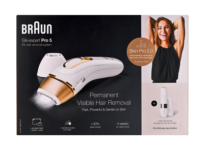 Epilator IPL Braun Silk expert Pro 5 IPL5149, për trup dhe fytyrë, i bardhë