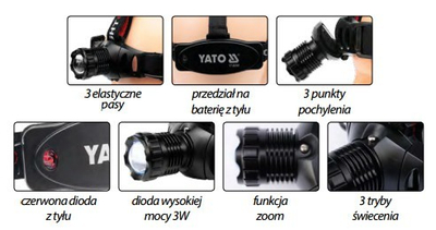 Dritë koke Yato YT-08590, 3 W, 100 lm, e zezë