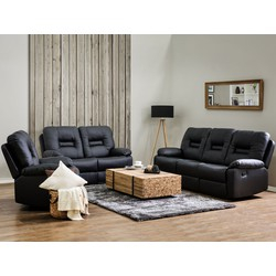 Set kolltukësh për dhomën e ditës BERGEN, lëkurë sintetike, mekanizëm manual recliner, i zi