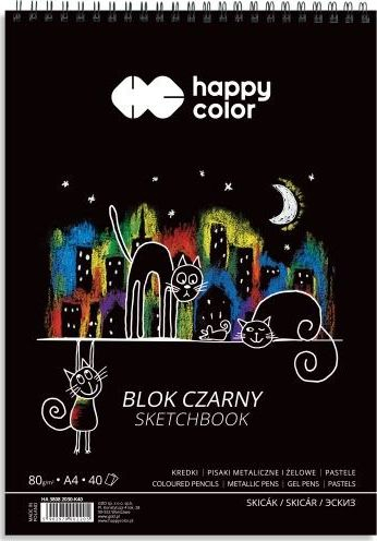 Bllok vizatimi Happy Color Black Cats, A4, 40 fletë, 80g, i zi