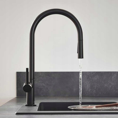 Славина за кујна Hansgrohe Talis, со една рачка, извлекувачки излив, црна