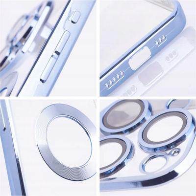 Mbrojtëse telefoni Glam Case iPhone 16 Pro, TPU transparente, me unazë magnetike, blu