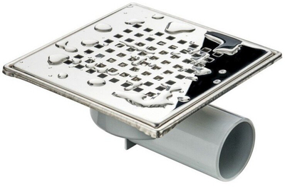 Kullues dyshemeje Ferro Floor Drain, 15x15cm, dalje anësore Ø50mm, inox argjendt