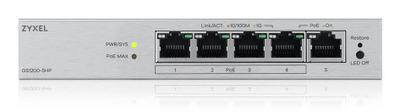 Switch rrjeti Zyxel GS1200-5HPv3, 5 porta Gigabit, PoE, gri