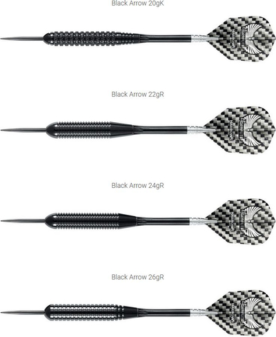 Стрелки за дартс Harrows Black Arrow, челичен врв, бронзен труп, црни