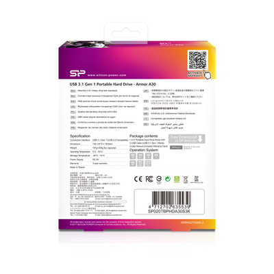 Disk i jashtëm Silicon Power Armor A30, 2TB, USB 3.0, i zi
