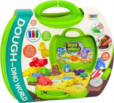 Set plasteline Lean Toys Dino World, 26 pjesë, valixhe kreative, jeshile