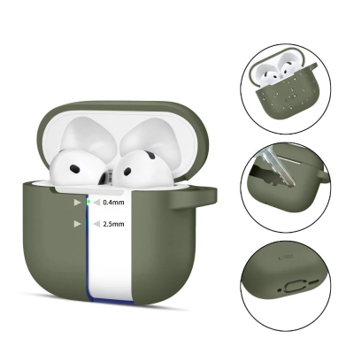 Mbulesë silikoni Tech-Protect Silicone Hook për Apple AirPods 4, me karabinë, jeshile ulliri