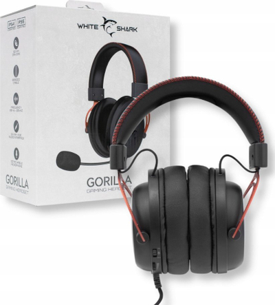 Kufje gaming White Shark Gorilla, 3.5 mm, me mikrofon, të zeza me të kuqe