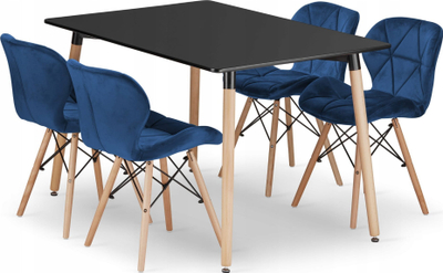 Set tavoline katrore ADRIA 120x80 me 4 karrige LAGO, tapiceri velvet navy, këmbë dru natyrale