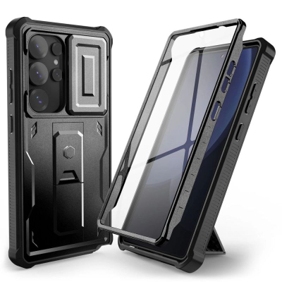 Maskë telefoni Tech-Protect Kevlar Cam+ për Samsung Galaxy S25 Ultra, mbrojtje 360°, me stand, e zezë