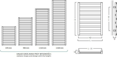 Radiator banjoje Instal Projekt POPPY, 556W, 500x1310 mm, i bardhë