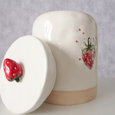 Kavanoz qeramik për ruajtje Family Garden Storage Jar Strawberry, i lartë, i bardhë me luleshtrydhe