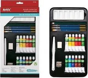 Set ngjyra akrilike MP, 12 boja x 12 ml, me aksesore, shumëngjyrësh