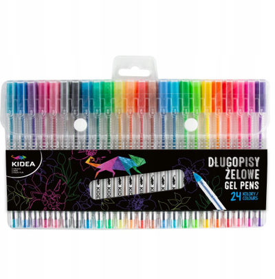 Set lapsa me xhel Kidea, 24 ngjyra, fluorescente glitter metalike neon