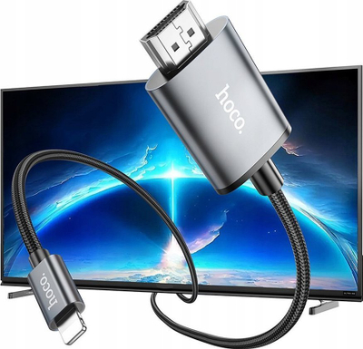 Kabllo video Hoco UA27 Lightning në HDMI, 2m, Full HD 1080p, gri