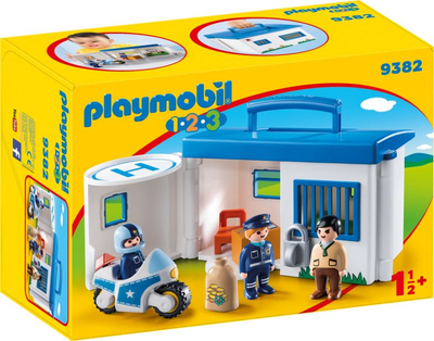 Lodër stacion policie Playmobil 1.2.3 9382, set me figura, me valixhe, shumëngjyrëshe