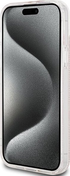 Kuti mbrojtëse Guess IML 4G Gold Stripe për iPhone 15 Plus 14 Plus, TPU PC, rozë