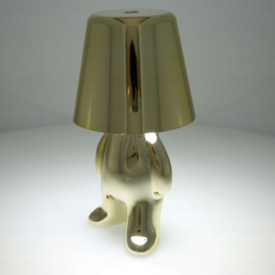 Lampë tavoline OEM GOLD MAN Art Deco, LED me 3 ngjyra, karikim USB, ngjyrë ari