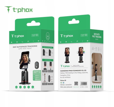 Gimbal për telefon T-Phox Icircle Stiv, ndjekje fytyre 360°, i zi