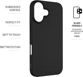 Mbajtëse telefoni FIXED Story për iPhone 16, TPU fleksibël, mbështet karikim wireless, e zezë
