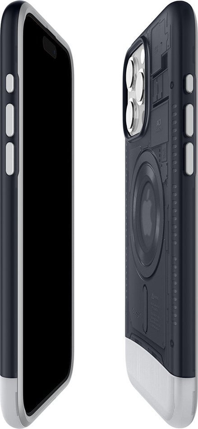 Kuti mbrojtëse Spigen Classic C1 Mag MagSafe për iPhone 15 Pro Max, gjysmë e tejdukshme, grafit