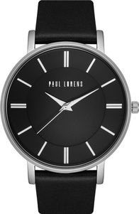 Orë dore meshkuj Paul Lorens PL10401A-1A1, mekanizëm quartz, rrip lëkure, argjend me të zezë